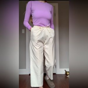 Lined Creme Dress Pants with Drawstring